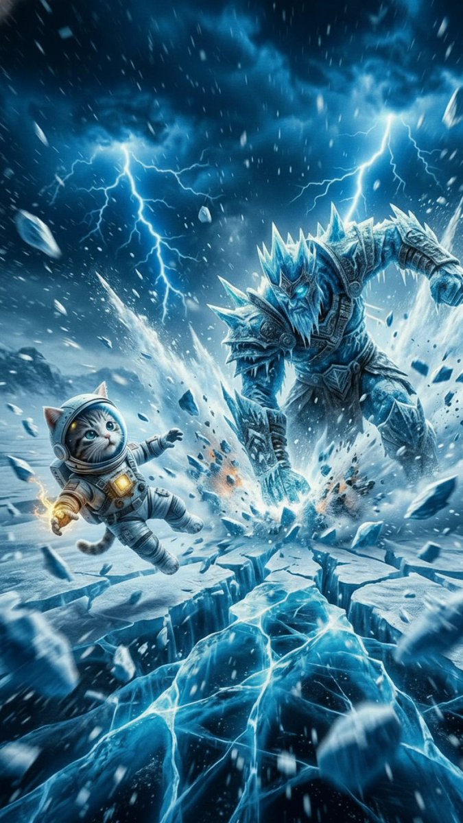 elonxcat's tweet photo. When the storm attacks, legends strike back. ❄️⚡🚀

#ElonXCat #Fearless #HeroMoment #IceMonster #EpicBattle #CinematicArt #SpaceCat #StandStrong #Viral #FYP https://t.co/4WNihrCYfP