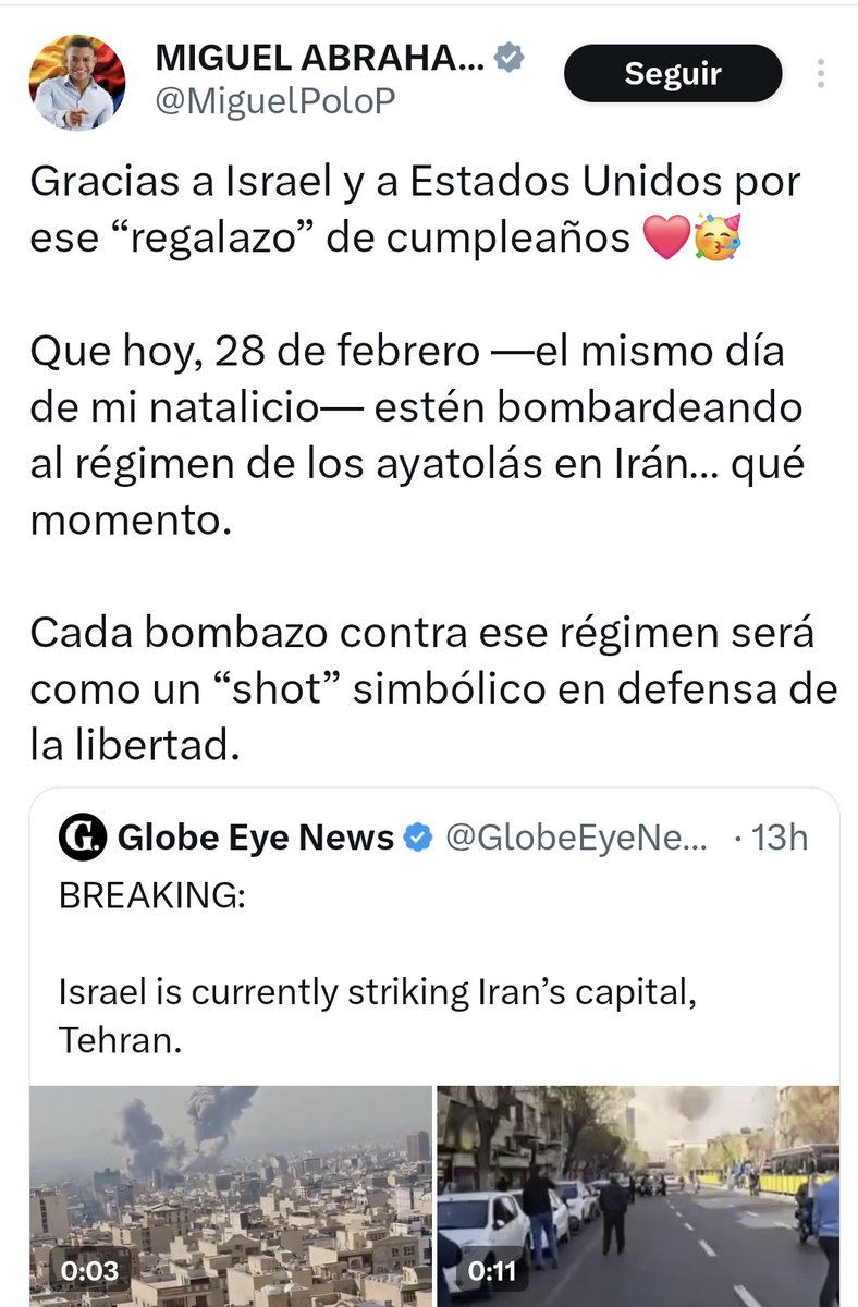 No permitamos que este hpta siga en la curul afro. A esta gente la mueve el odio y la guerra; eso es lo que quisieran para nuestro país. Y no estoy justificando el régimen iraní, pero en las guerras quienes pagan son gente inocente, como más de 85 niñas que han perdido la vida.