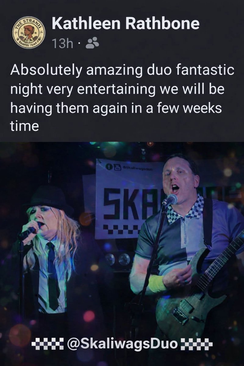 fizziduo's tweet photo. A great night for our alter ego duo Skaliwags Duo - our ska and alternative 80s  duo from last night's show in lovely Exmouth by the sea🌊. Thank you, guys!  Tonights show... Fizzi- our fun mixed pop and rock covers show in Birmingham. #ska #exmouth  #alternative80s 🏁🎤🎸🌊🏁 https://t.co/lXsKFAvGUt