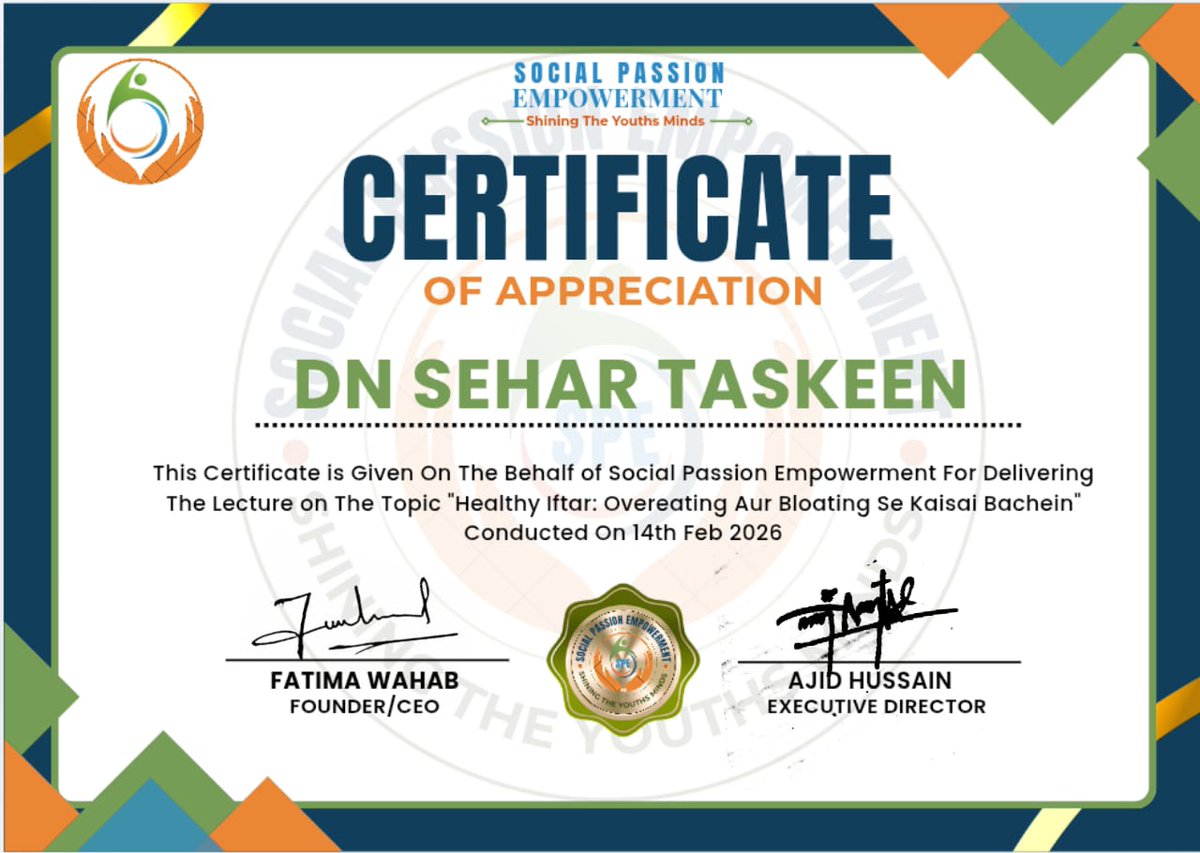 Knowledge is only powerful when shared. 💡
I’m thrilled to have received this appreciation for my recent session on Healthy Iftar strategies. My goal is always to make nutrition simple, accessible, and actionable—especially during important times like Ramadan.