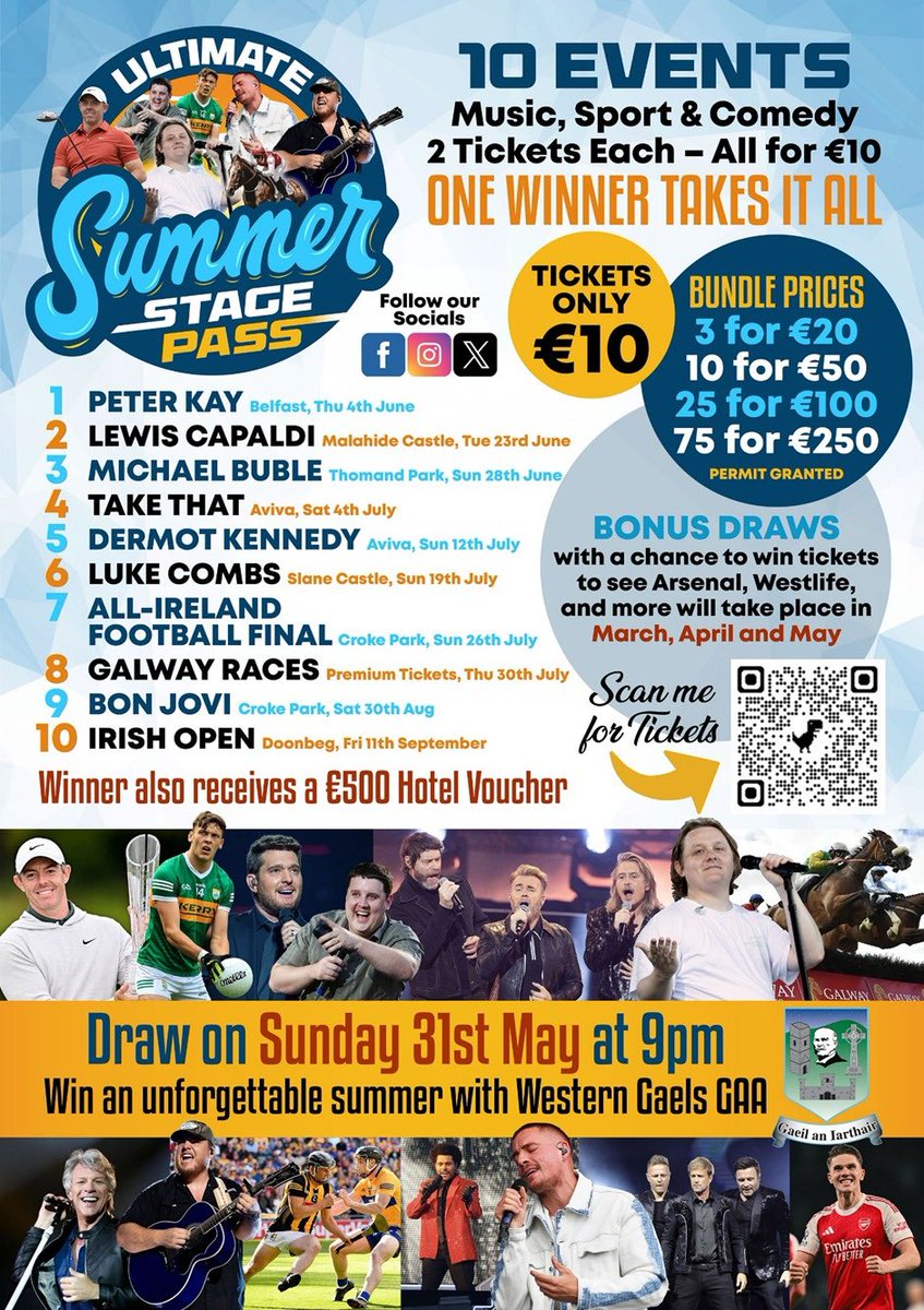 ultimate_s99844's tweet photo. 🎟️One winner - ALL the laughs, goals &amp; encores! 🎤🏆🎶 
Win tickets to epic comedy nights, big sports moments &amp; must-see concerts - plus bonus prizes dropping over the next few months! 
Enter now… because one ticket could take all! 🎫 https://t.co/7jTIwUdxF7 @gaelspro https://t.co/8CJ3q7QNYd