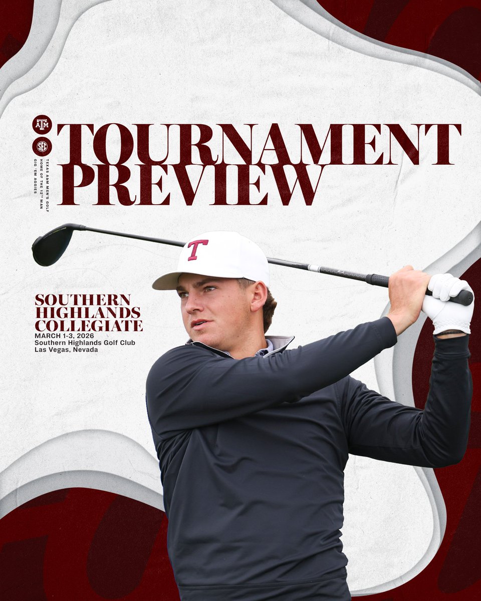 AggieMensGolf's tweet photo. The Aggies are almost ready to tee it up at Southern Highlands in Las Vegas.  

See the tournament preview below ⤵️ 
https://t.co/d4Ro0DamPN

#GigEm https://t.co/qRMvT552eg