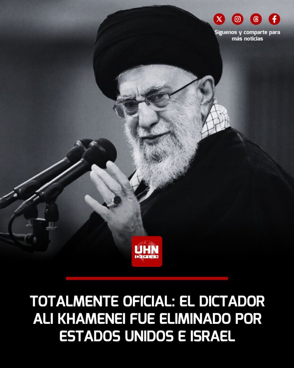 🇮🇷🇮🇱🇺🇸‼️ | ÚLTIMA HORA ⎯ Tras décadas de opresión, terrorismo global y persecución, se ha confirmado la muerte de Ali Khamenei, el Ayatolá que mantuvo a Irán bajo un puño de hierro teocrático. El líder supremo sucumbió ante la ofensiva total de la "Operation Epic Fury".