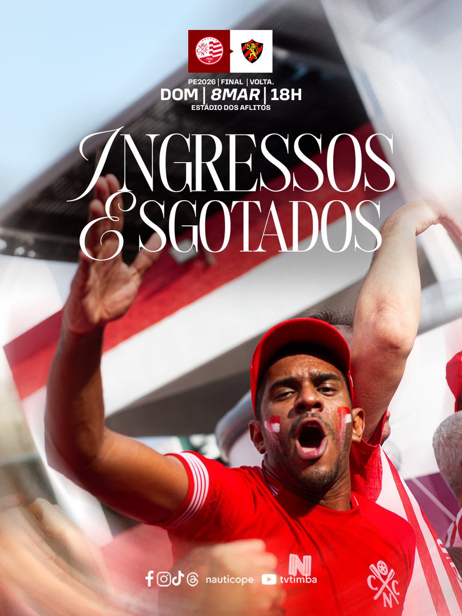nauticope's tweet photo. ALÔ, MINHA TORCIDA! 🔥🇦🇹

RECADO IMPORTANTE: OS INGRESSOS PARA A PARTIDA DE VOLTA DA FINAL DO CAMPEONATO PERNAMBUCANO 2026 ESTÃO ESGOTADOS!

ISSO É NÁUTICO! 💪🐭
VAMOS JUNTOS EM BUSCA DO TÍTULO! https://t.co/UMGRhQQwnt