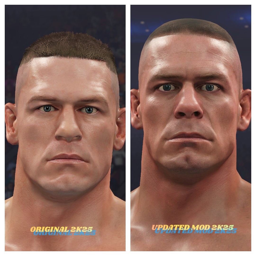 WillAmazin's tweet image. Might upload this on #2K26 but feel like the GOAT needed head sculpt work and texture work done.

(Also, I modded Cena '07 and this original is showing Cena '03 but they are similar)