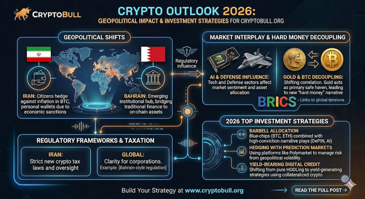 BlogBull's tweet photo. 2026: The year Crypto went Geopolitical. 

🌍⚡🇮🇷 Iran is taxing. 🇧🇭 Bahrain is building. 🏦 Institutions are pivoting.
 
We just dropped the ultimate 2026 Crypto Outlook, including the top 3 investing strategies to win.Don't get left behind. 👉 https://t.co/D7ITOdl5uZ #BTC #AI https://t.co/YEe3bJuEKZ