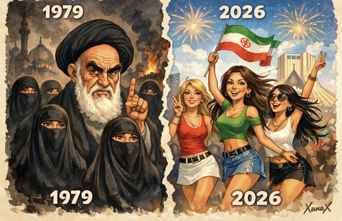 Là où tout a commencé : 1979.
Là où tout finira : 2026 👇

Ce régime est né de l’oppression.
Il finira par la liberté des femmes iraniennes.

#Iran #FemmesIraniennes #Liberté #1979_2026