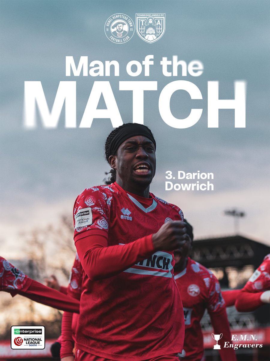 hemelfc's tweet photo. A unanimous decision around Hemel HQ tonight. 

Our E.M.N Man of the Match for our triumph over Tonbridge Angels is Darion Dowrich! 👏 

@dariondowrich3 | #COYT https://t.co/YrIyIWWKeJ