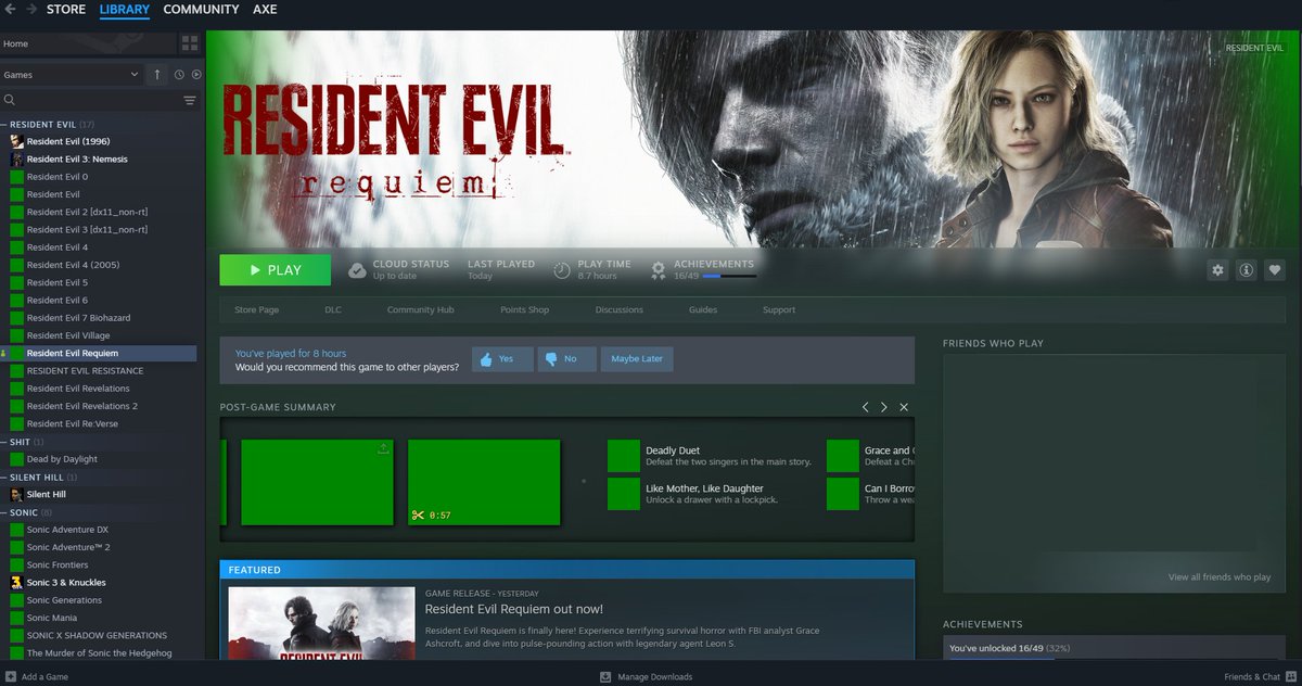 re9 turned my steam green for some reason