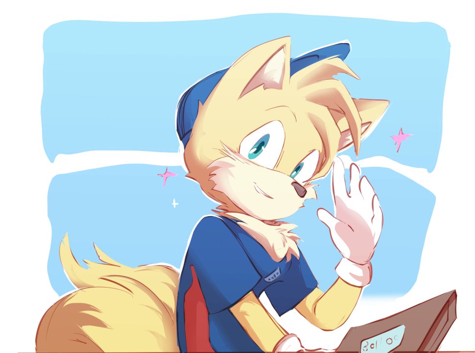 unapproved_fox's tweet photo. Old art I received from a friend of a friend, never learned the artists name unfortunately... of #TailsTheFox as a #Dominoes Pizza delivery boy. https://t.co/VMjo9YfbMY