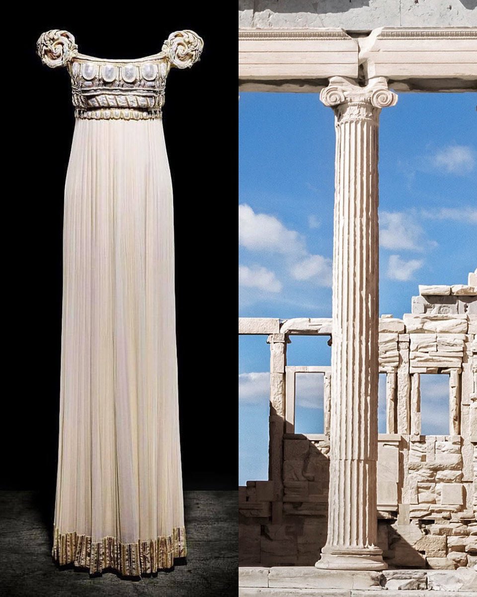 The “Palladio” dress from Christian Dior’s Spring/Summer 1992 collection, designed in Paris by Gianfranco Ferre, who trained as an architect at Milan’s Politecnico.
