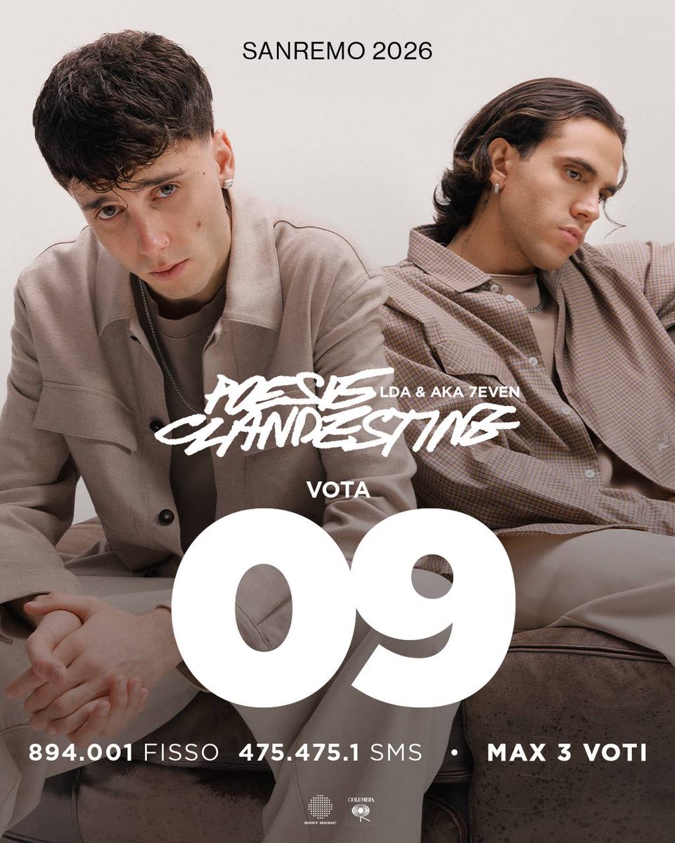 RaffaRomano91's tweet photo. VOTATE LDA E AKA-7SEVEN codice 09... FORZA spacchiamo il TELEVOTO💪💪🤞🤞🤞 l'unione fa la forza...si meritano di VINCERE💪💪 @LDAilvero @Aka7evenreal #Sanremo2026 https://t.co/CZxvLzmaZP