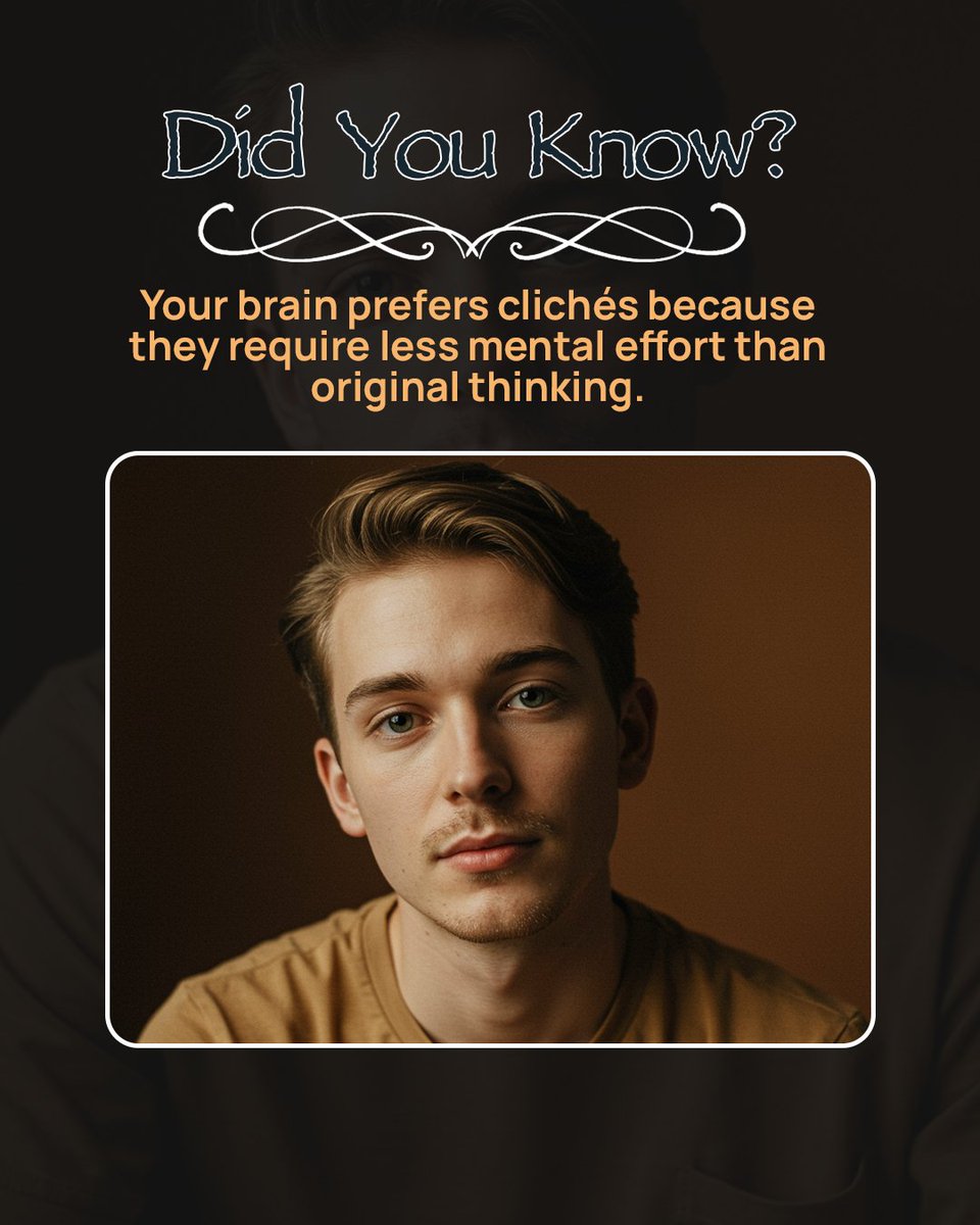 Ever wonder why clichés slip out so easily?

Your brain prefers them.
They require less mental effort than original thinking.

#theclichechronicles #brianbradley
#clichebookclub #languagegeeksunite
#emotionalwellness