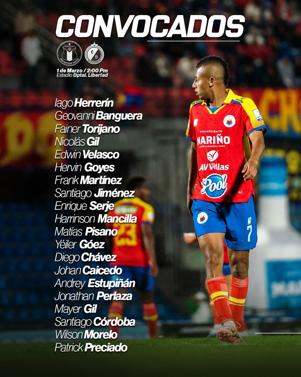Andrey Estupiñán y Patrick Preciado son novedades en la convocatoria del <a href="/DeporPasto/">Deportivo Pasto</a> para recibir este domingo al <a href="/Cucutaoficial/">Cúcuta Deportivo FC</a> (2:00 p.m.) por la fecha 9 de la <a href="/LigaBetPlayD/">LigaBetPlayDimayor</a>. Salen Mateo Garavito y Jeison Tolosa.