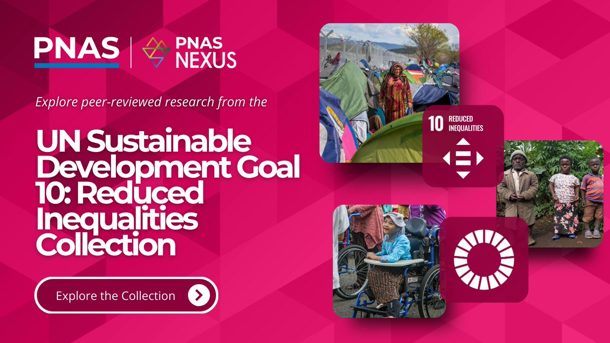 PNASNews's tweet image. PNAS and @PNASNexus publish high-impact, peer-reviewed research on migration, health equity, economic opportunity, and social inclusion. Explore the SDG 10 Research Collection: ow.ly/m1o350Yn0F9

#SDG10 #ReducedInequalities #SocialScience