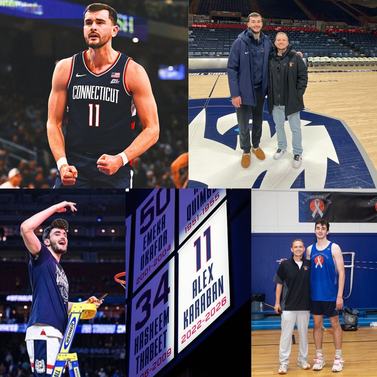 ASFL_Shoot4Cure's tweet photo. Congratulations to ASFL Alum Alex Karaban (@AlexKaraban) on having his number added to the UConn Huskies Wall of Honor on his senior night! He is the first active player in UConn Men’s Basketball history to receive this honor. 

Alex has won two National Championships at UConn and is the all-time winningest player in UConn history. Already a top 10 scorer in UConn history, Alex is closing in on the top spot of several other all-time landmarks for one of the most prestigious men’s basketball programs in college basketball.

Alex is one of three players in NCAA Division 1 history with 1,700 points, 700 rebounds, 250 assists, 250 made three pointers, and 100 blocks. #ASFL