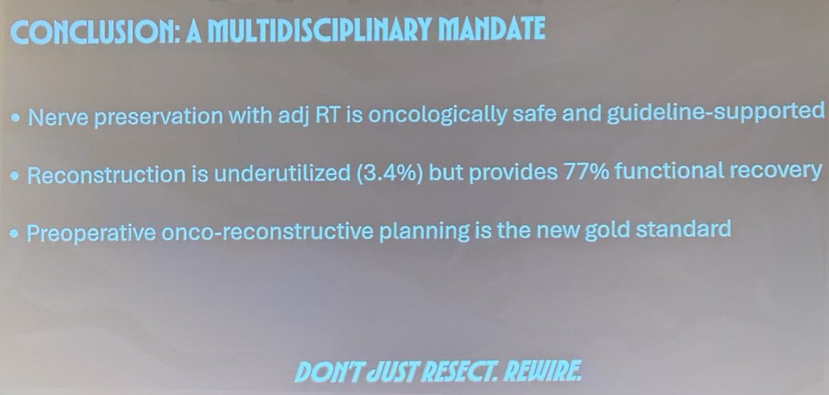 LubelskiLab's tweet photo. Clear Margins vs Neurological Preservation?
Malignant tumor resection has long forced a difficult choice: clear margins or nerve function. For decades, nerve sacrifice was accepted as the price of disease control. But permanent motor loss, sensory deficits, neuropathic pain, and loss of independence are not small tradeoffs.

Dr. @DanielLubelski recently shared how this paradigm is shifting at #SpineSummit 2026:
• Nerve preservation with adjuvant radiation is oncologically safe and guideline supported.
• Reconstruction is still underused despite strong functional recovery outcomes.
• Preoperative onco-reconstructive planning in a multidisciplinary team should be the new golden standard.

The question is no longer just “Can we get clear margins?” It is also “How do we preserve function and quality of life?”

Bottom line: do not just resect. Rewire.

@DanielLubelski @spinesection @HopkinsNsurg 
#AANS #SpineSummit #Neurosurgery #Oncology