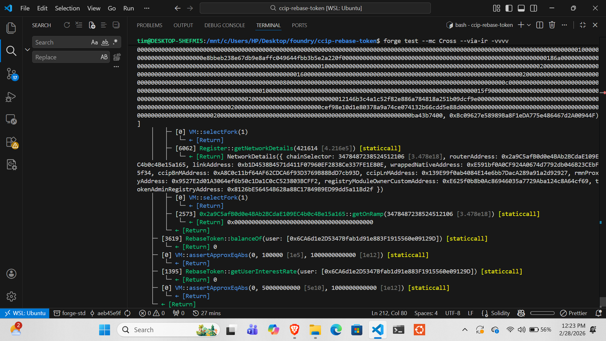 timsilva112's tweet image. It's another weekend to improve my knowledge.
finally solved the bug that drove me crazy for one week.
Todays #solidity grind: ccip contd
✅First #crosschain test
✅Wrote Vault deployment #Script
✅wrote Token And Pool deployer script
✅wrote pool config script
✅bridging script