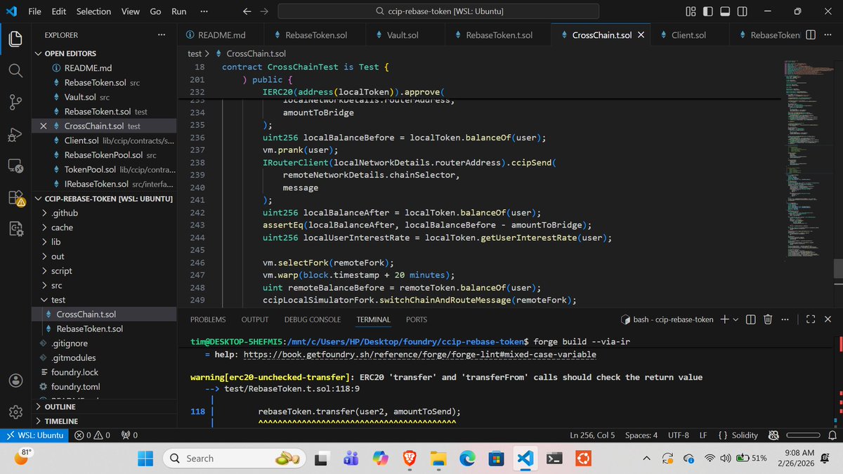 timsilva112's tweet image. It's another weekend to improve my knowledge.
finally solved the bug that drove me crazy for one week.
Todays #solidity grind: ccip contd
✅First #crosschain test
✅Wrote Vault deployment #Script
✅wrote Token And Pool deployer script
✅wrote pool config script
✅bridging script