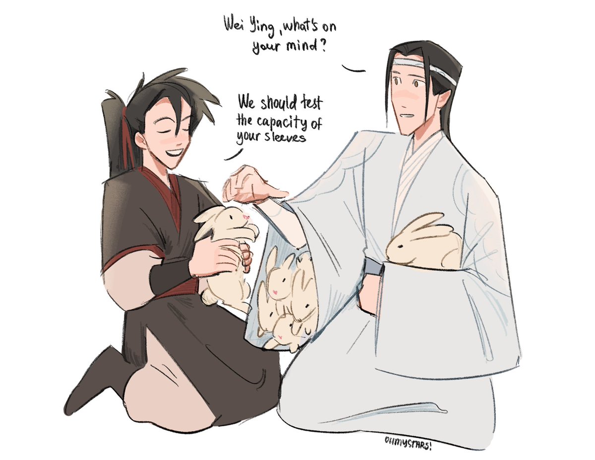 Ohmystars19v2's tweet photo. Someone on tumblr asked for LWJ with a ridiculous amount of bunnies in his sleeves. I think that’s the only way the bunnie could have gotten there 😂

#mdzs #wangxian https://t.co/VM8MTDPALf