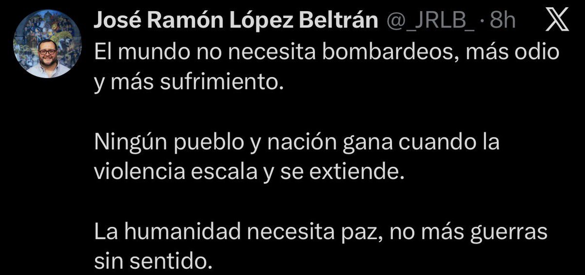 José Ramón López Beltrán, el “Baquetón del Bienestar” e hijo del mayor error político en la historia de México, ahora pretende venir a X a dar lecciones de paz y humanismo.

Resulta insultante escuchar discursos moralinos de alguien con los genes del político que dejó al país