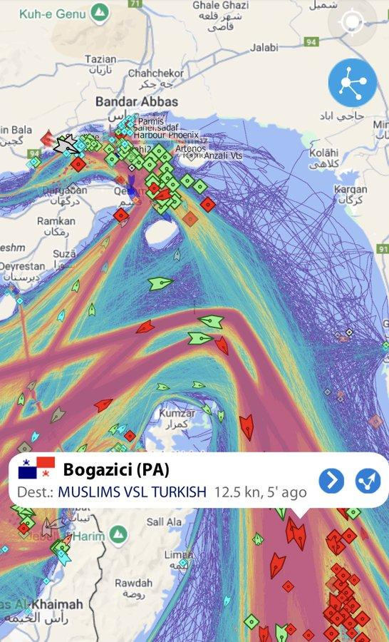 A Turkish ship, “Bogazici,” changed its AIS signal in the Strait of Hormuz to “MUSLIMS VSL TURKISH,” apparently signaling to the IRGC:

“We are a Muslim Turkish vessel - do not fire.”