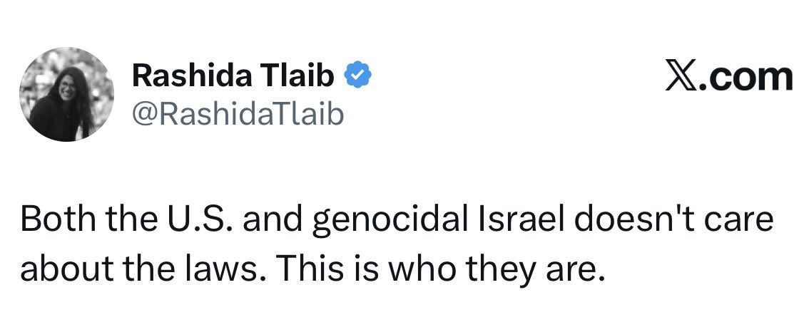This is wild…

Rashida Tlaib referring to the US as "they".