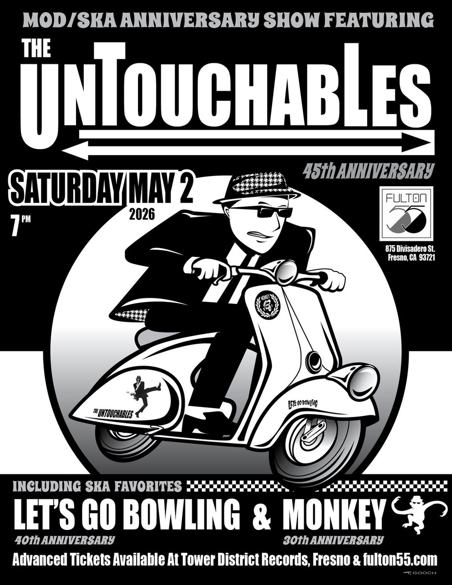 Untouchables_LA's tweet photo. FRESNO!!! It's an Anniversary Party of epic proportions, the size of which you're never seen... The UT's, LGB, and @MonkeySka! 5/2 at Fulton 55
#Fresno #TheUNtouchables #LetsGoBowling #Ska #Monkey https://t.co/jXMXXikWPJ