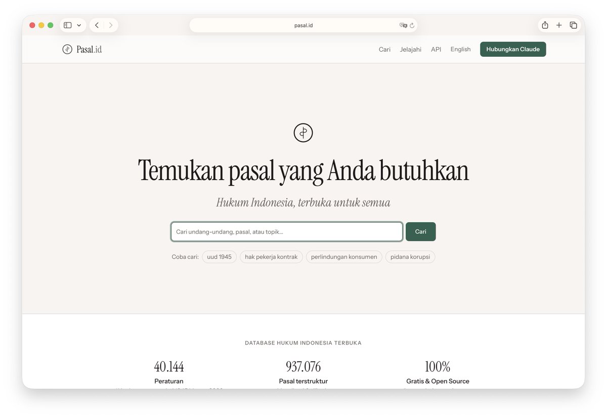 Kita dilarang melek hukum bro!

Pasal.id itu adalah website dimana kita dengan mudah bisa melihat pasal hukum apapun yang ada di Indonesia dari thun 1945 hingga 2026.

Tetapi ternyata situs ini di blokir padahal amat sangat membantu untuk mencari pasal hukum
