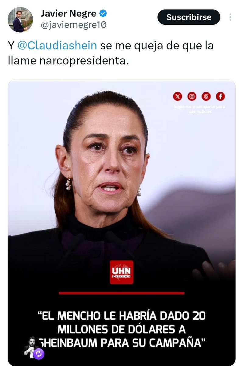 🚨 SIGUEN LLORANDO los empleados de Salinas Pliego

Se inventa <a href="/javiernegre10/">Javier Negre</a>, convicto en España por inventarse una entrevista, que nuestra PresidentA <a href="/Claudiashein/">Claudia Sheinbaum Pardo</a> recibió dinero de El Mencho.

Como les duele que la 4T les haya tumbado su Campañita de Narco Gobierno con el