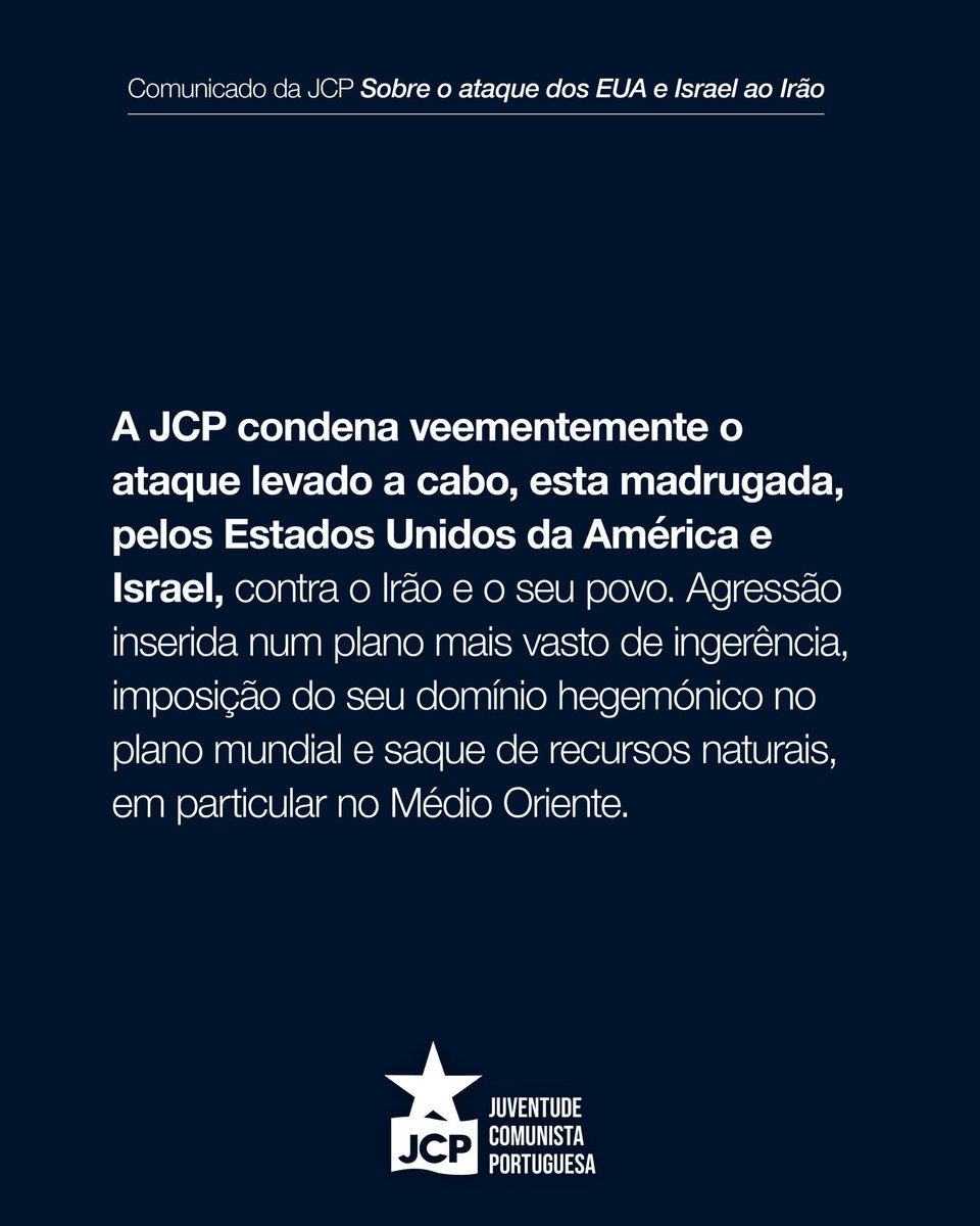 jcp_pt's tweet photo. Comunicado da JCP sobre o ataque dos EUA e Israel ao Irão https://t.co/BQvgDmH1Zp