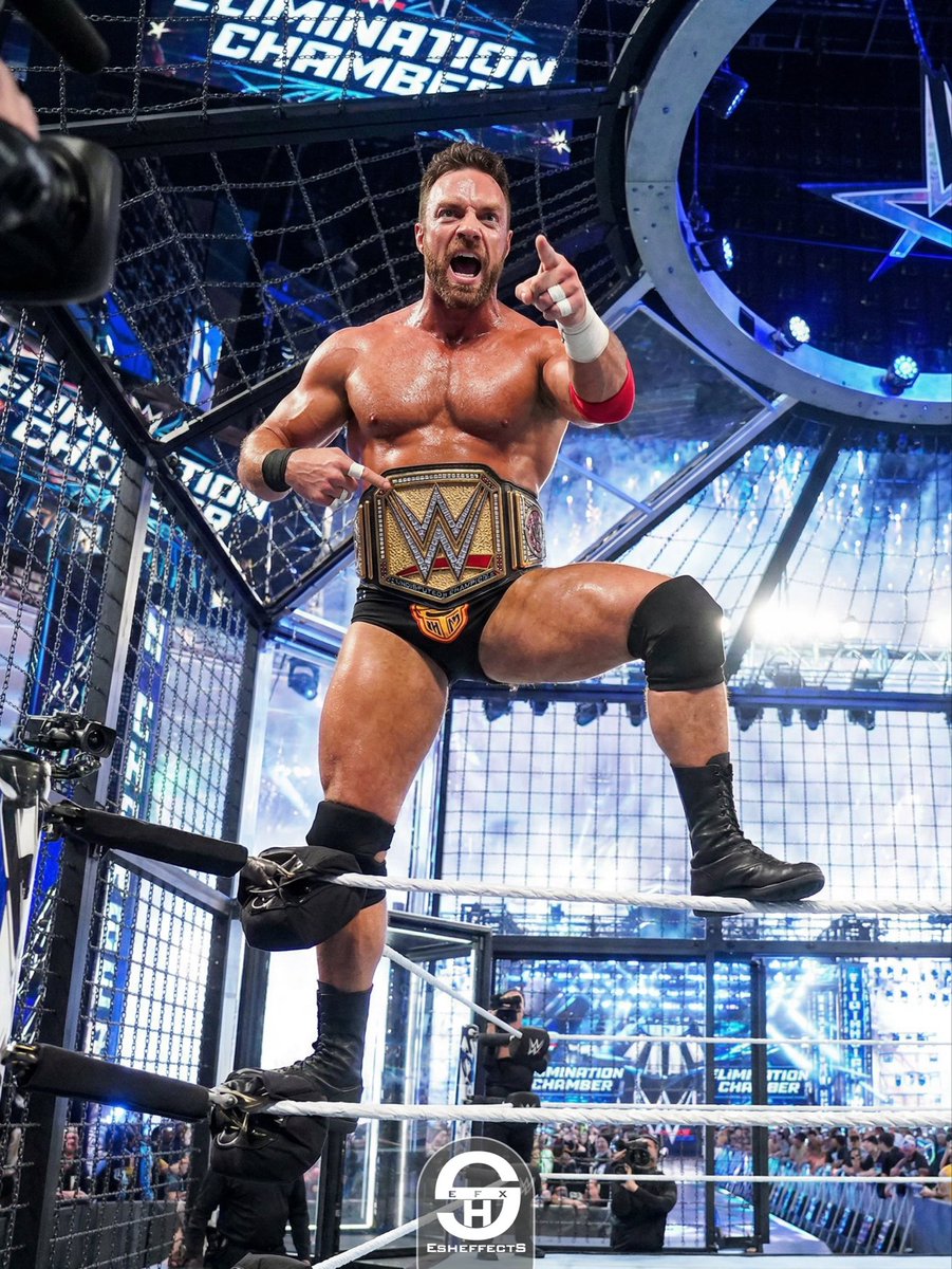 EshEffects's tweet photo. This happens tonight! @RealLAKnight destined for gold, YEAH! Hands raised in victory going one on one with @DMcIntyreWWE at #WrestleMania42. Somehow, Drew tries to interfere, but LA Knight wins, and holds up the gold, claiming what is his! #EliminationChamber @YEAHRevolution_ https://t.co/QxW389o6RU