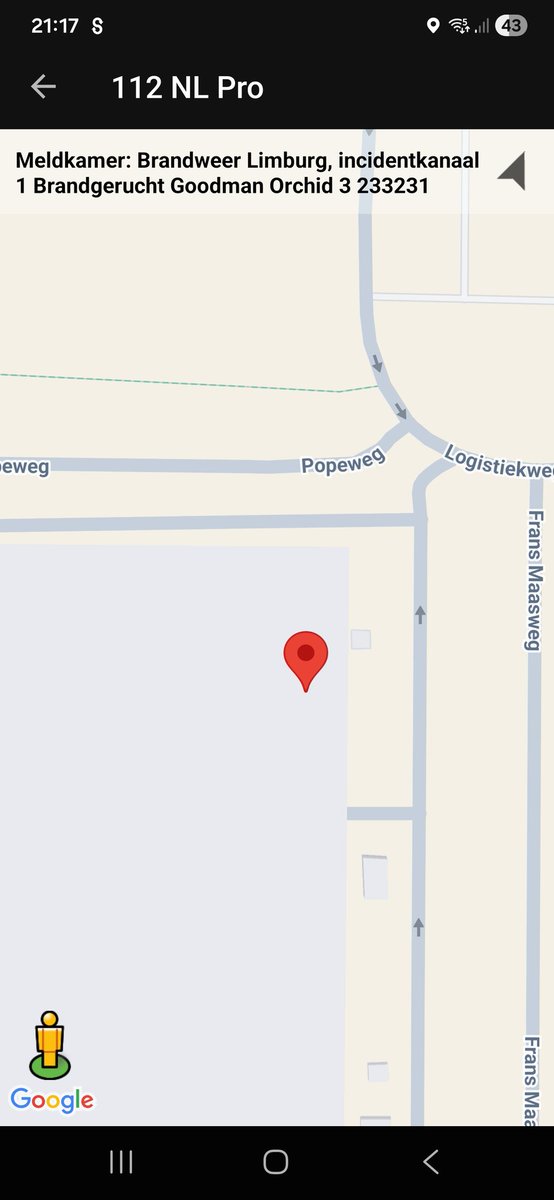 Brandgerucht bij Goodman Orchid in Venlo