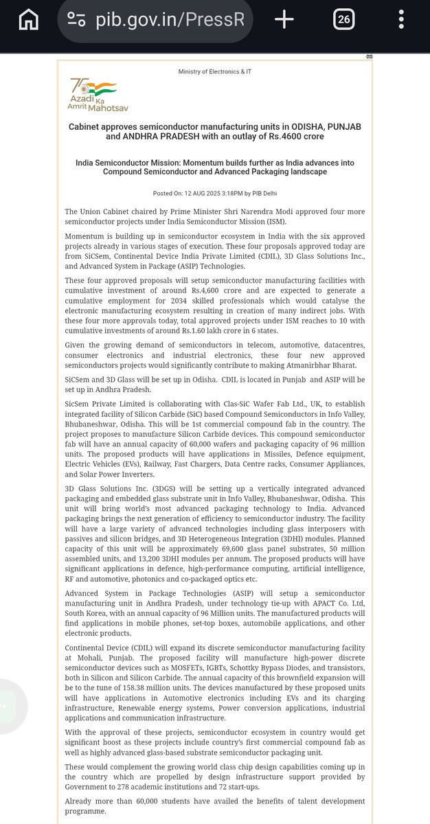 Pusif41412's tweet photo. Its Central Gov approved project 
Under India Semiconductor Mission

#Semiconductors boom started recently in India so all this India based companies will have startup kind of profiles

And #ASIP is partnering with #APACT Co ltd for this
#SouthKorea 
Having 20+ Years History https://t.co/jdgu5QUB5f