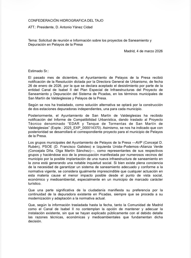 IUSierraOested1's tweet photo. Ayer día 27 de Febrero #Ayuso visitó varios municipios de la zona. Nuestra compañera concejala de Pelayos de Izquierda Unida/Podemos, #OlgaMartín entregó la carta que adjuntamos OPONIÉNDONOS A LA INSTALACIÓN DE UNA DEPURADORA A LA PUERTA DE NUESTRAS CASAS, en #PelayosDeLaPresa https://t.co/DajwxbDQ7k