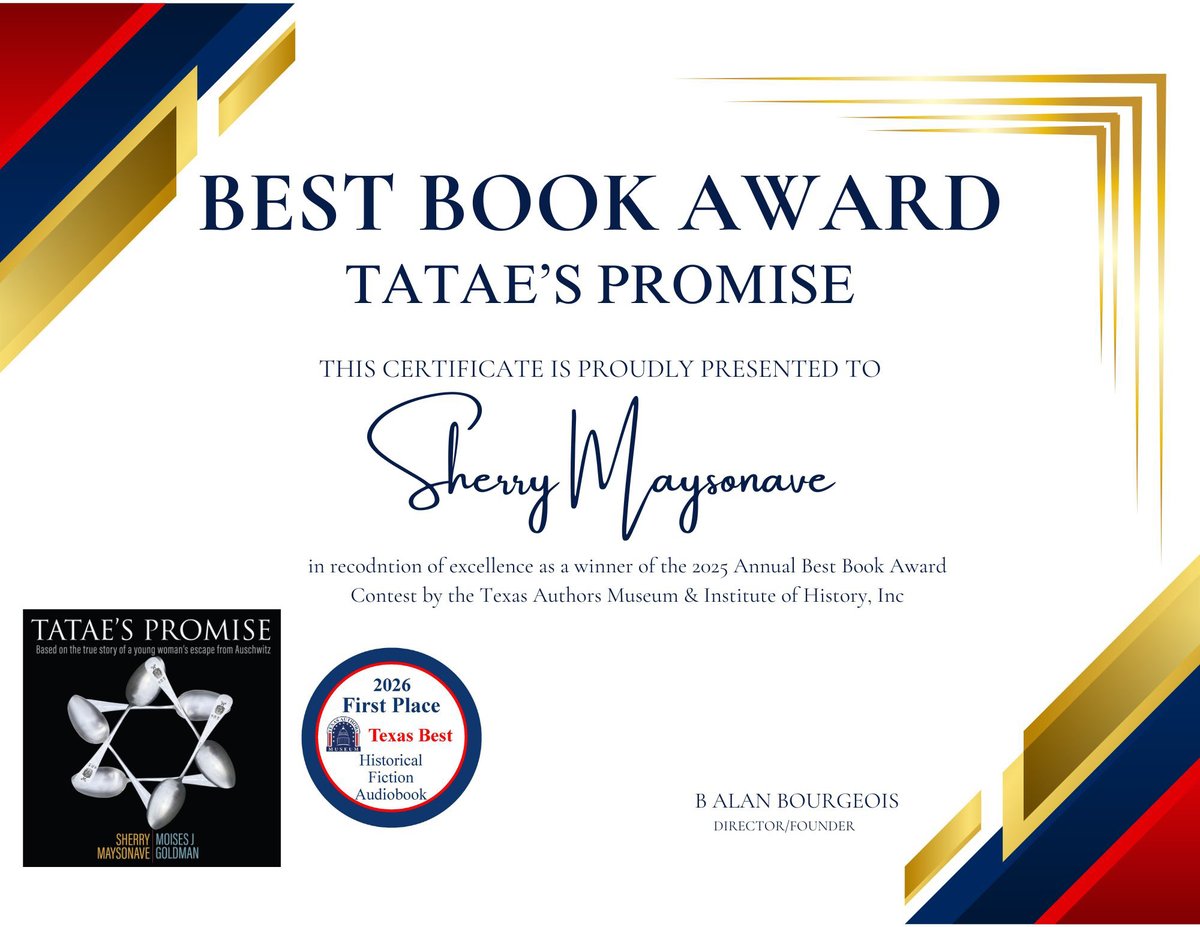 SMaysonave's tweet photo. 1st Place - 2026 -Texas Authors Museum &amp; Institute of History for "Tatae's Promise", Historical Fiction Audiobook. Award #15! "Special Pricing" on Amazon https://t.co/2Ld83cQgCA
Thank you Brittany Wilkerson for the spectacular narration! @johnmarshallmed @TexasAuthors https://t.co/CdRXve4K2n