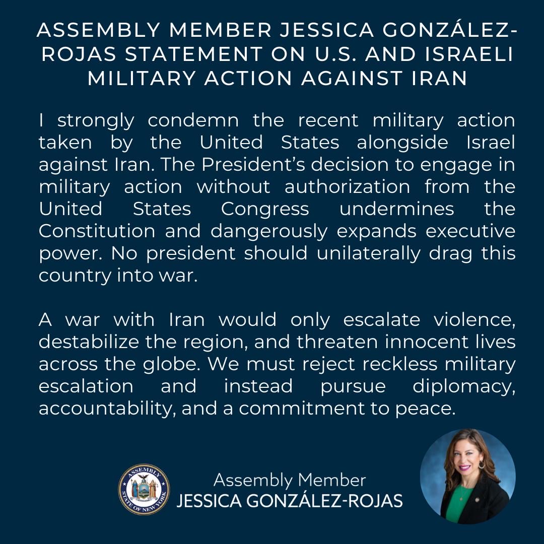votejgr's tweet photo. My statement regarding the unauthorized United States and Israeli military action against Iran https://t.co/g0E7SvDpFR
