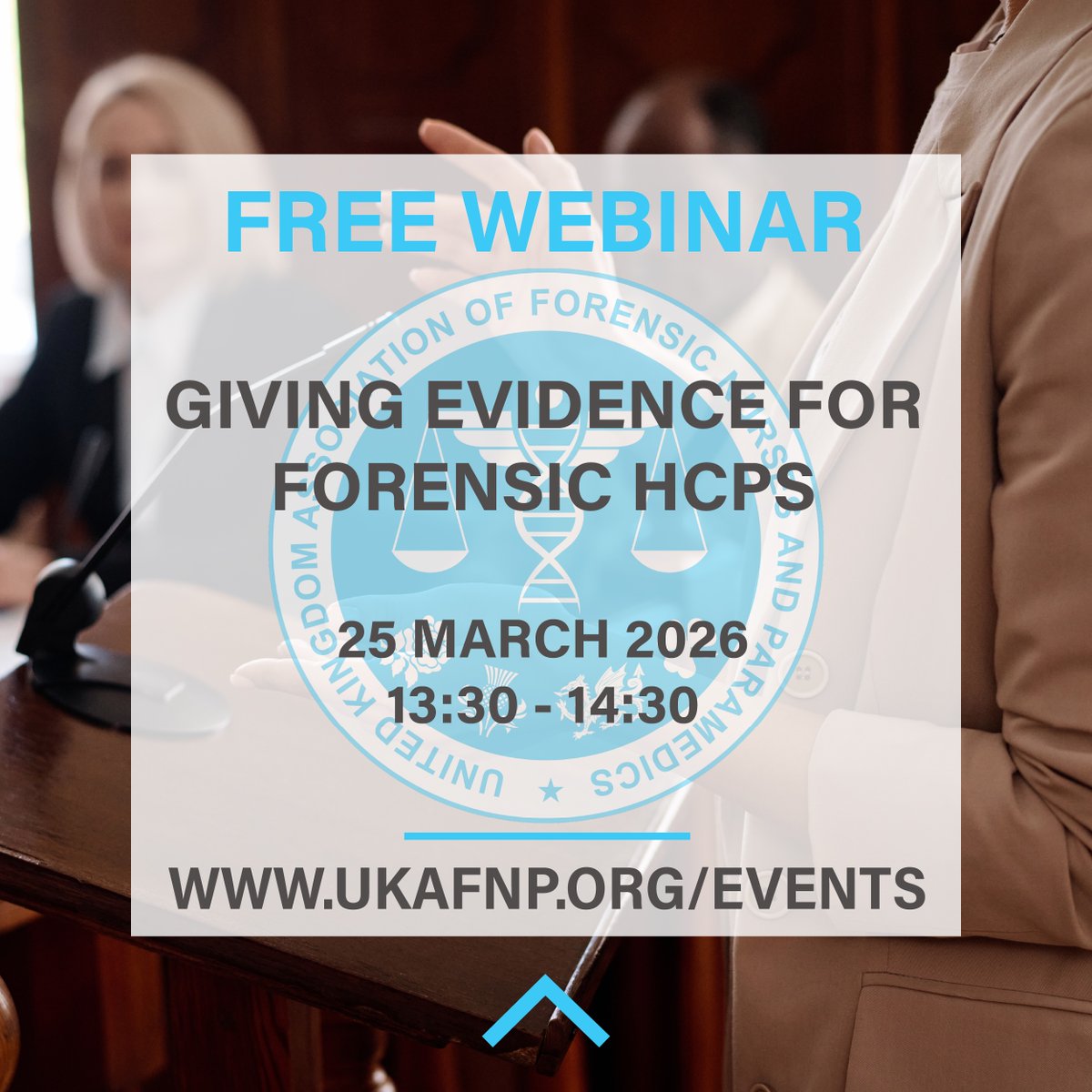 UKAFNP's tweet image. 📢 Free UKAFNP Webinar
Join UKAFNP for a practical session on giving evidence in court for forensic HCPs working in custody and SARC settings.

Clarity. Confidence. Credibility.

Learn how to handle questioning under pressure.
🔗ukafnp.org/events
#UKAFNP #ForensicHealthcare