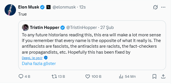 #BTC #Bitcoin #Iran 
Tiyatronun sonuna yaklaştık muhtemelen. 

12 saat önce elon beyler "True" mesajınıda attı. Attığı saatren itiaren saatlik bitcoin mumlarınada bakın. İşimize bakalım. Yarın balık tutmaya falan gidin 🙂

"true işleci, işleneninin kesinlikle doğru olduğunu