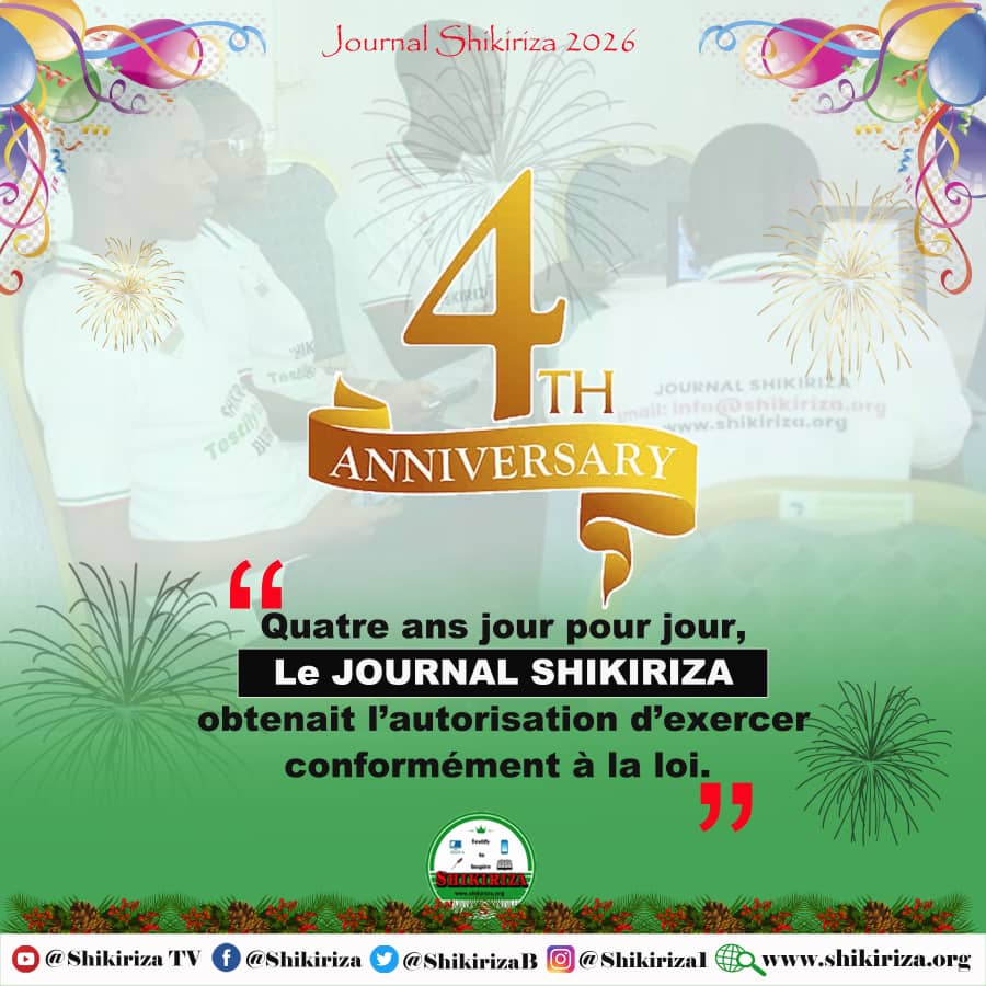 🔴 Le 28.02.2022, <a href="/ShikirizaB/">Shikiriza Burundi</a> a été autorisé par le <a href="/CNC_BURUNDI/">Conseil National de la Communication du Burundi</a> à exercer sur tout le territoire national en tant qu’organe de presse indépendant.
Il y a 4 ans, jour pour jour.

Où en sommes-nous avec la mission et objectifs du Journal #Shikiriza?
Restez connectés…
#ShikirizAt4