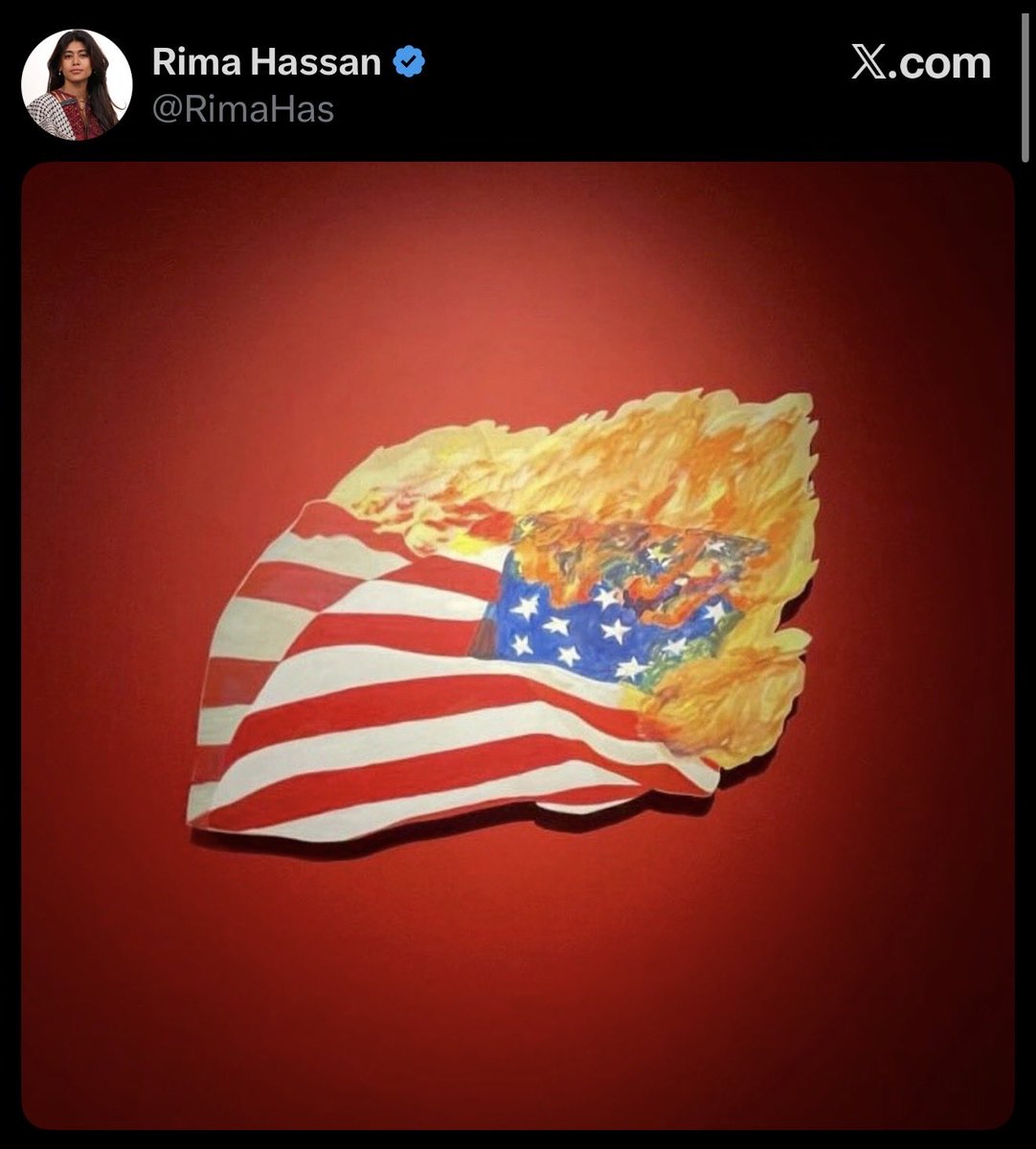 Après l’annonce de la mort d’Ali Khamenei, Rima Hassan publie un dessin du drapeau américain en train de brûler. 

Ce monstre montre son vrai visage. 

Quel dégoût de savoir que cette femme est députée française. 

Une vraie ennemie de l’intérieur. Écœurant. 

#Iran