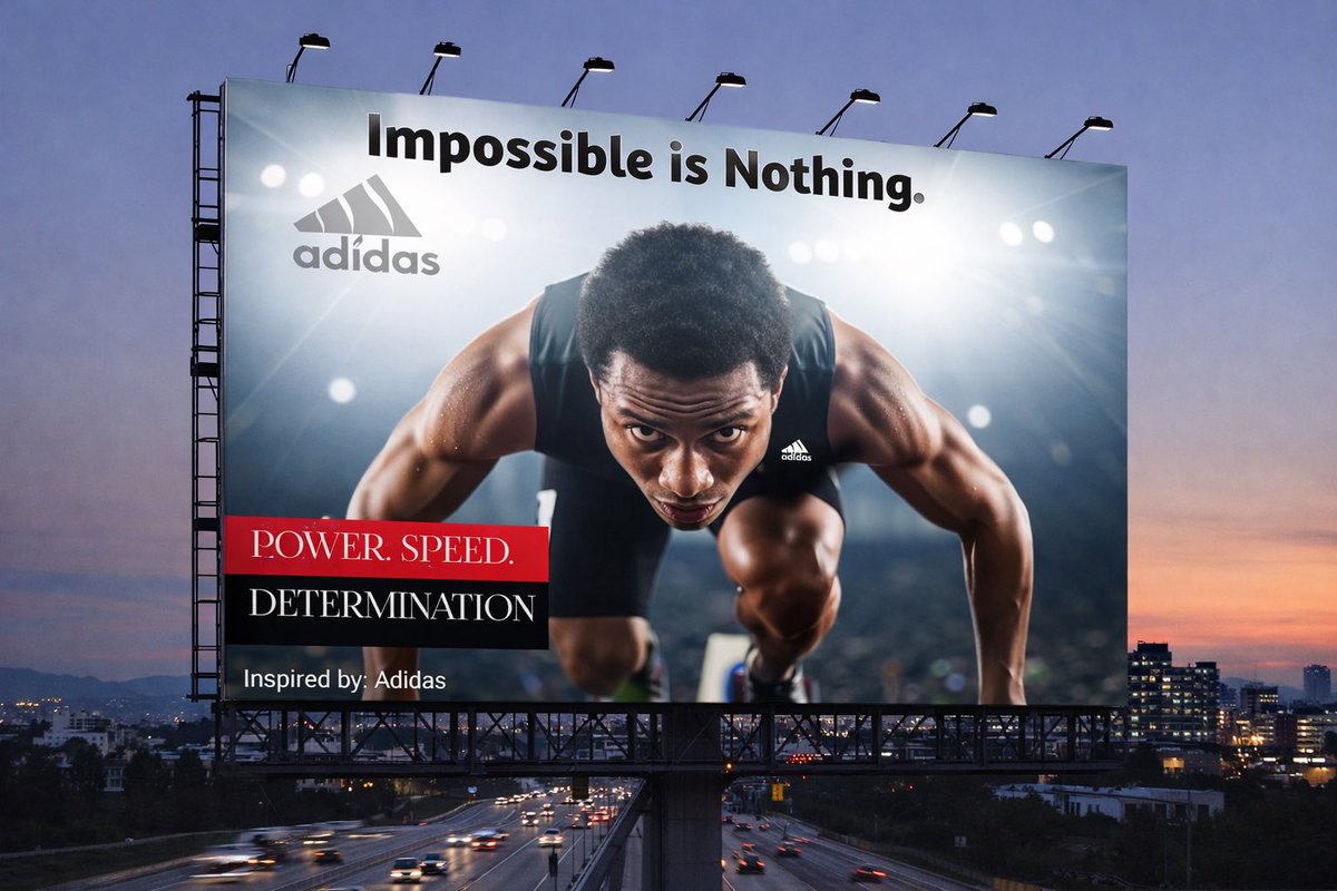 EliteFelicity's tweet photo. Day 5/30 – 30 Days Design Challenge with Felicity 🎨🚀
Back and going bigger!
Today’s focus: Billboard Design &amp; Mockup bold layouts, strong visibility, powerful brand presence.
Design isn’t just about creating, it’s about evolving daily.
@adidas https://t.co/4O5AfmR67x