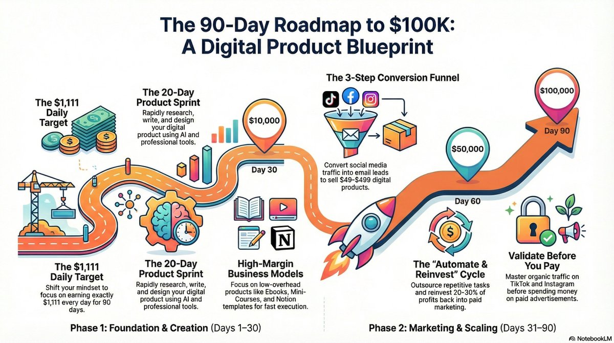 MuhammadJu12230's tweet photo. $0 to $100K in 90 days isn't magic—it's math 📉
13 Chapters on digital scaling.
Mindset shifts for $1,111/day.
Automation &amp; Traffic secrets. Stop dreaming, start scaling. Grab the blueprint:  https://t.co/lbBIn8BY9G
#BuildInPublic #Solopreneur #MoneyOnline https://t.co/Zid83FJ7aW
