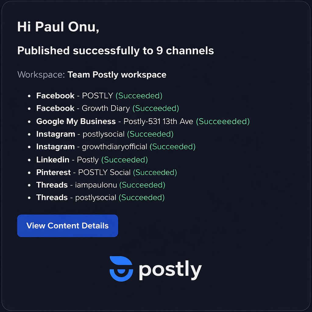 postlysocial's tweet photo. Published successfully to 9 channels in one click. ๐
Facebook. Instagram. LinkedIn. Pinterest. Threads. Google Business.
No switching tabs.
No copy-paste chaos.
No missed platforms.
This is what distribution should feel like.
#BuildInPublic #SaaS #SocialMediaAutomation #Postly