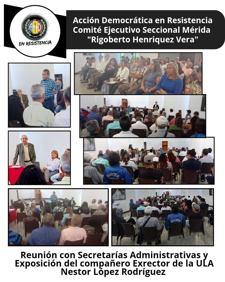 Reunión de Secretarías Administrativas de <a href="/PartidoADMerida/">Acción Democrática Mérida</a> consolidando estructuras y plan de trabajo organizativo de los sectores, así como análisis del momento politico qué vive Venezuela, contamos exposición y experiencia del compañero Exrector Nestor Lopez Rodriguez.