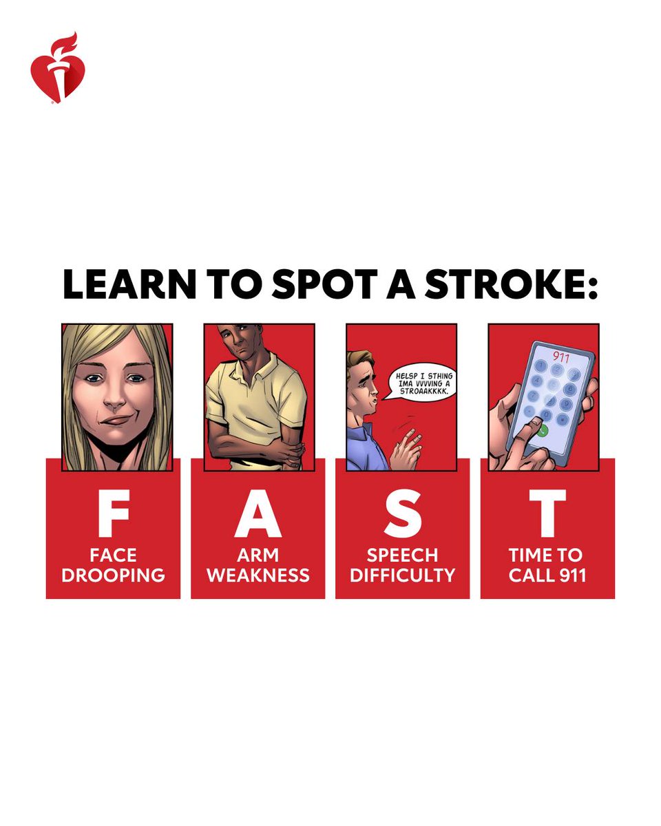 American_Stroke's tweet photo. Learn how to save a life from stroke. If you spot one of these warning signs, call 911 right away. 

The @HCAHealthcare Foundation is a national sponsor of Together to End Stroke. https://t.co/1X1Q4TvHFQ