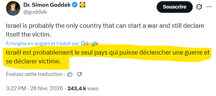 LLP_Le_Vrai's tweet photo. L'#israël est probablement le seul pays qui puisse déclencher une guerre et se déclarer victime. 
#Iran #Chutzpah #Sociopathes https://t.co/G1sy83GsPX