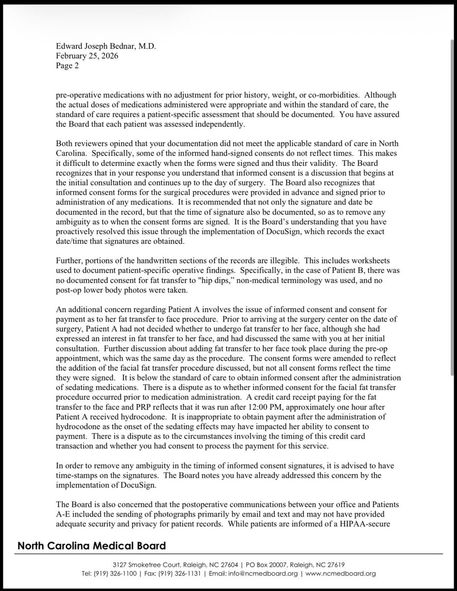 AskRobinBaldwin's tweet photo. North Carolina Medical Board issued Dr Edward Bednar a public letter of concern on February 25, 2026

https://t.co/opvvqusTFM https://t.co/QlCHHReFVu