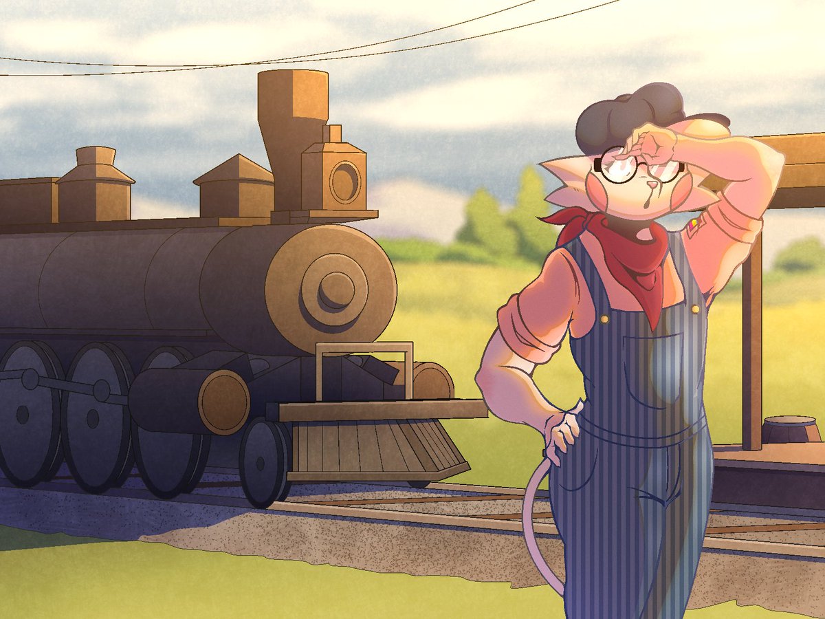 HaresJax's tweet photo. "Seems like the Conductor has gotten tired." 🚂

Art collab between me and @RegretfulHarawi, I drew, shaded, and lit Kitty while he did the background!! :D https://t.co/SkpJwzQ94O
