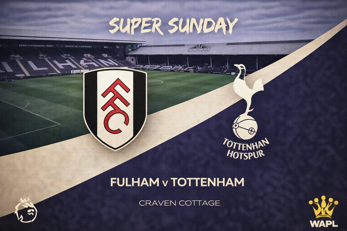WeArePLeague's tweet image. ◉ Premier League • Rodada 28 

Super Sunday Parte II 

🕚 11am 

🏟 Craven Cottage 

⬜️ Fulham v Tottenham ⚪️ 

📺 Now TV 🇬🇧 • Disney+ 🇧🇷 

🏆 #PremierLeague 

#FULTOT 

#WAPL